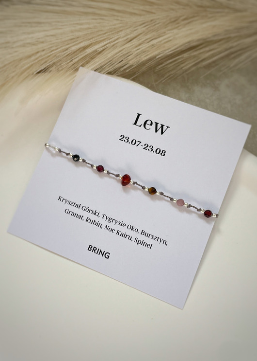 bransoletki z kamieni naturalnych Bransoletka znak zodiaku Lew srebrne kulki