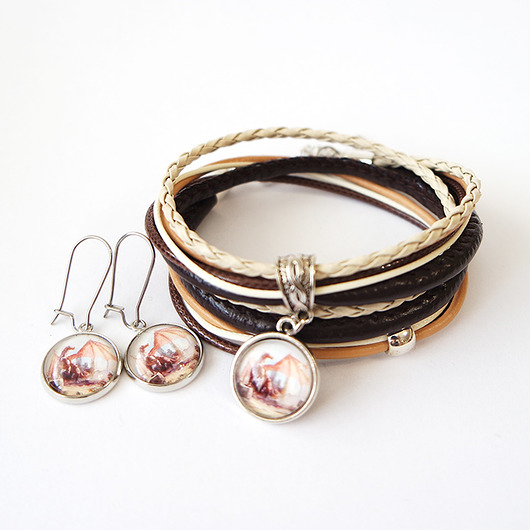 bransoletki ze szkła Komplet - bransoletka i kolczyki - smok