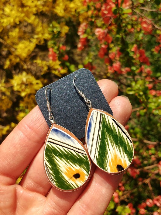 Kolczyki ceramiczne uzbeckie biżuteria z talerzy