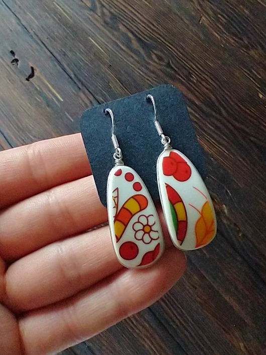 Kolczyki ceramiczne we wzory kociewskie biżuteria z talerzy