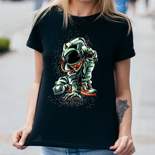 Koszulka damska czarna Zdobywca kosmosu ART ORGANIC