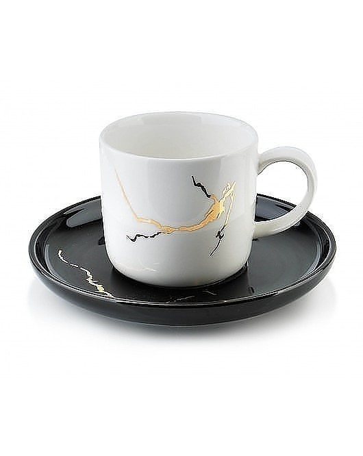 Filiżanka Porcelanowa ze Spodkiem Marble Biała MIA home