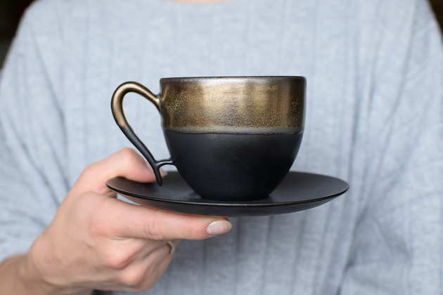 filiżanki Filiżanka Ciemne Złoto & Czarny Mat 270ml