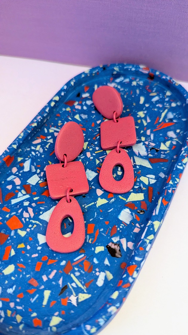 kolczyki z masy plastycznej Kolczyki wiszące różowe