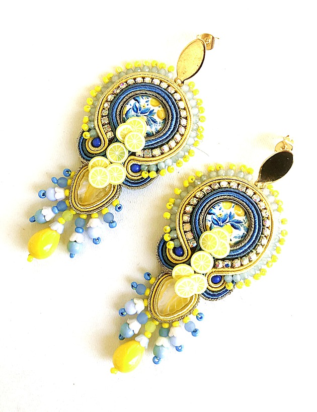 kolczyki soutache Sutaszowe kolczyki SYCYLIA  z cytrynami