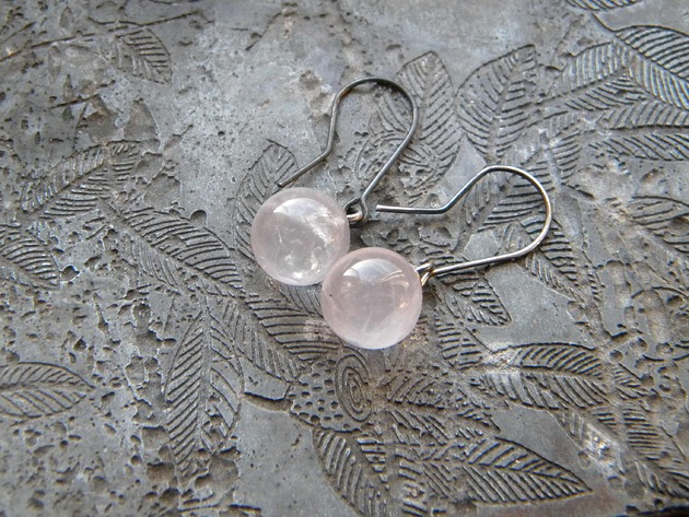 kolczyki wire wrapping Kwarc różowy  - kolczyki