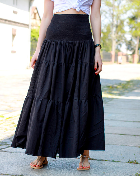 spódnice maxi Spódnica długa kolor czarna maxi falbany