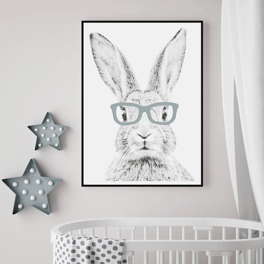 PLAKAT KRÓLIK  W OKULARACH 70CM POPIELATY Dekoracjan