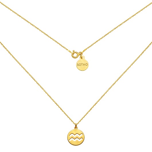 srebrne naszyjniki Złoty matowy naszyjnik z zodiakiem Wodnika