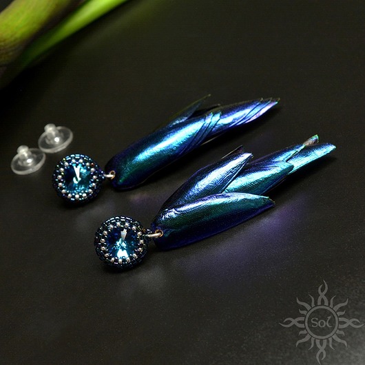 kolczyki swarovski Yashil, niebieskie kolczyki z kryształami