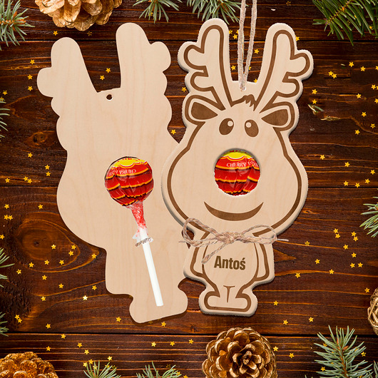 zabawki - inne Bombka na choinkę RENIFER na lizaka z imieniem prezent na Mikołajki dla dzieci