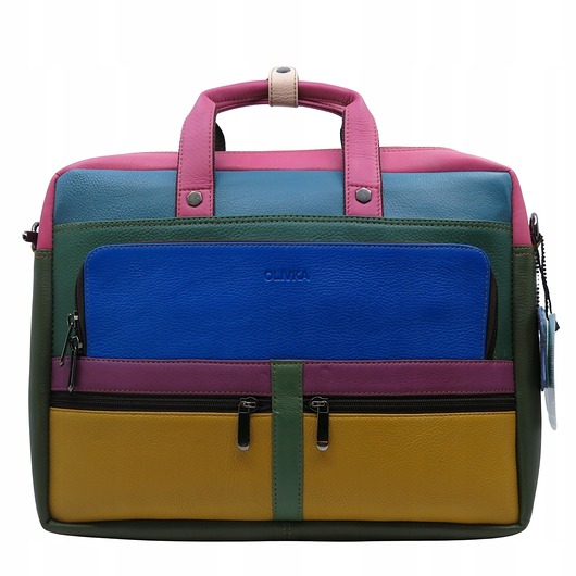 torby na ramię Aktówka torba na laptopa skórzana rączki regulowany pasek kieszenie OLIVKA