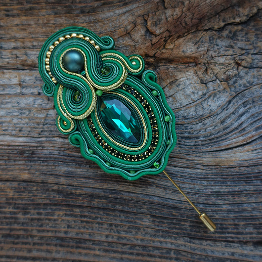broszki Zelona broszka soutache