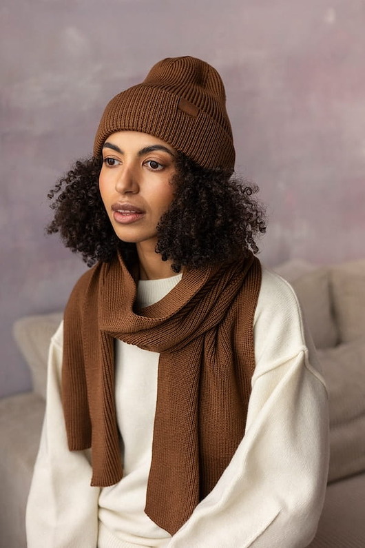 czapki damskie Czapka Cosy Days Brąz 100% Merino