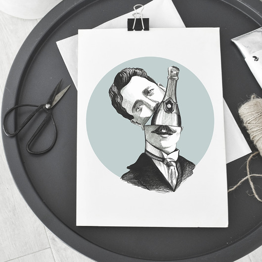 grafiki i ilustracje Szampan. Ilustracja tuszem i akwarelą.