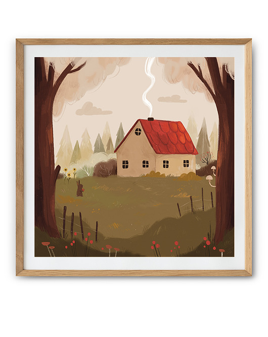 grafiki i ilustracje Domek w środku lasu