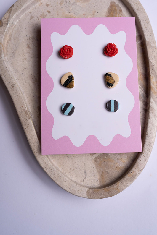 kolczyki z masy plastycznej Zestaw 3 par małych sztyftów