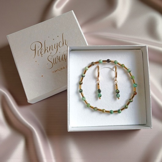 kolczyki z kamieniami KOMPLET na prezent : turkus afrykański & hematyt złoty