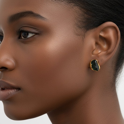 kolczyki pozłacane Kolczyki Sztyfty Czarny Turmalin