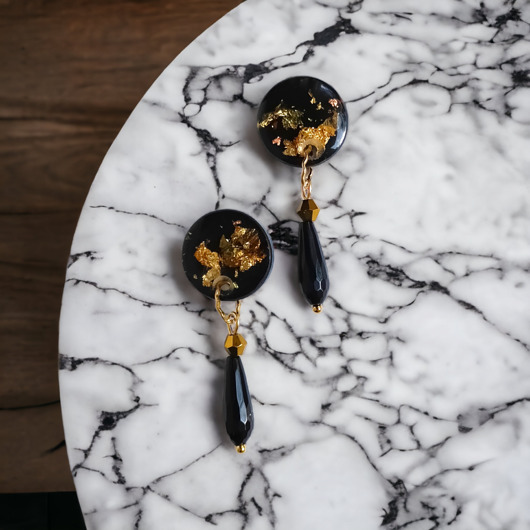 kolczyki z żywicy UNIKATOWE kolczyki z żywicy : kolekcja METALLIC FALL.