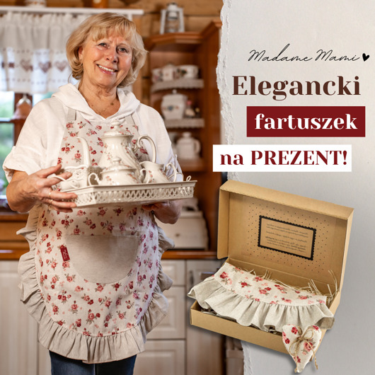 fartuchy kuchenne Elegancki Fartuch Kuchenny damski w różyczki dla Babci, Mamy, Przyjaciółki