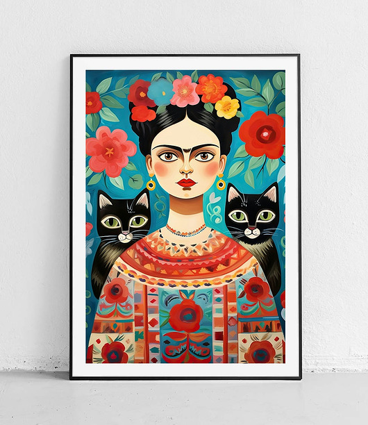 plakaty Plakat Portret Fridy z Kotami
