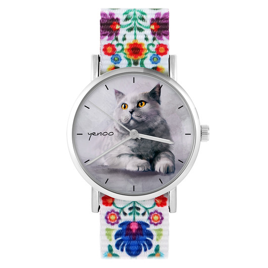 zegarki damskie Zegarek - Kot brytyjski - folk biały, nylonowy