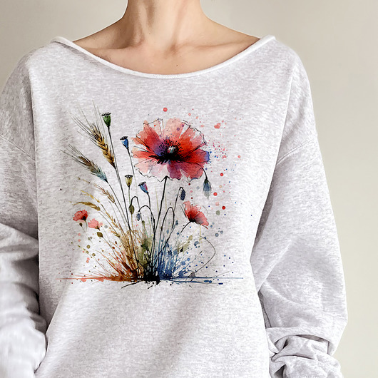 bluza bez kaptura damska Maki kłosy szara bluza cięta