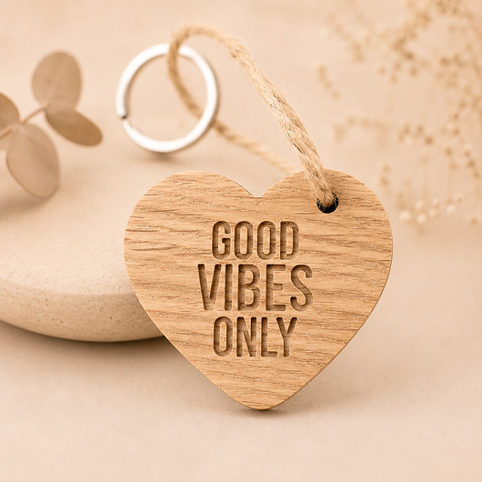 breloki Brelok serce z drewna, good vibes only
