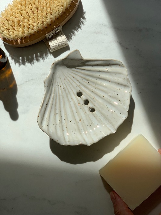 mydelniczki Ceramiczna Mydelniczka Handmade Muszelka Muszla Freckled White