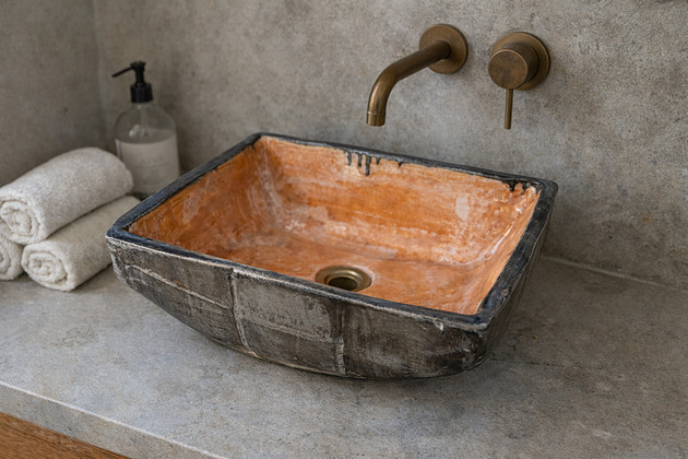 umywalki Umywalka prostokątkna,Umywalka pomarańczowa, ceramiczna, nablatowa