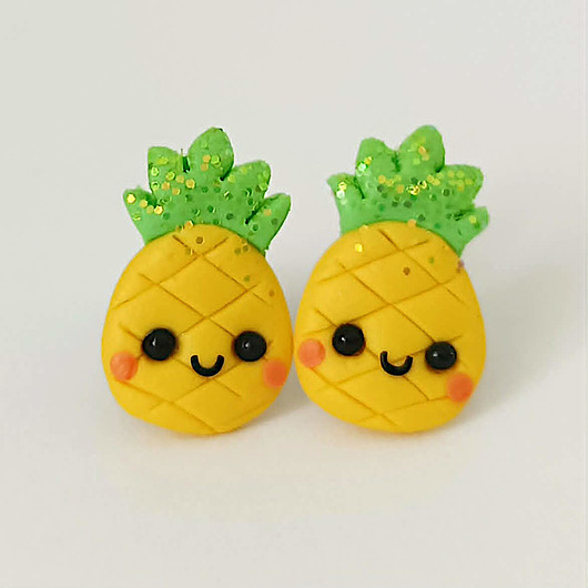 kolczyki z masy plastycznej Śmieszne kolczyki ananasy kawaii