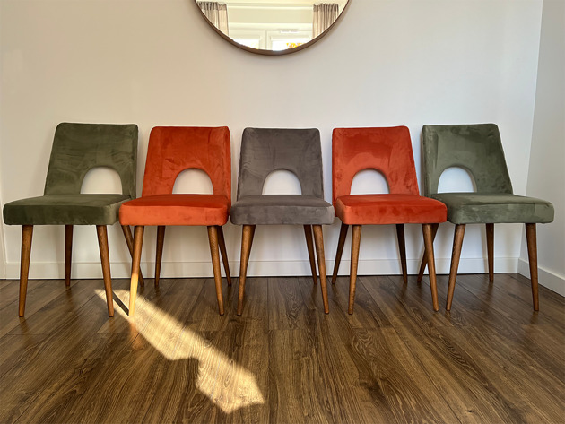 krzesła Komplet 5 krzeseł Muszelka, Bydgoskie Fabryki Mebli, lata 60.