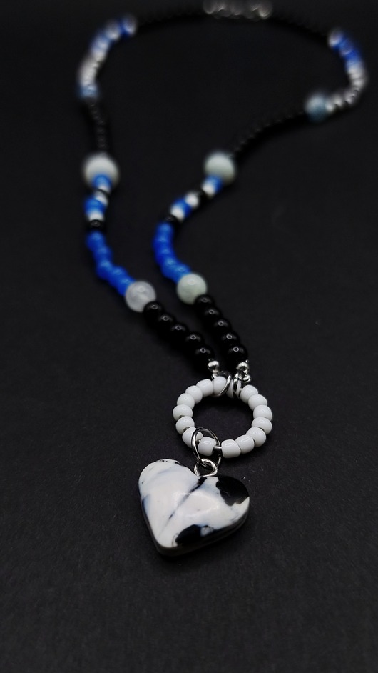 korale Naszyjnik HEART puffy marmurek