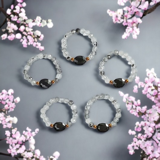 pierścionki elastyczne Pierścionek : turmalin, kwarc z turmalinem