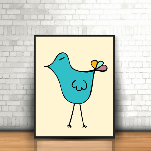 plakat A3 ptaszek na żółtym tle MUKI design