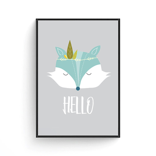 obrazy i plakaty do pokoju dziecięcego Plakat: Lisek HELLO