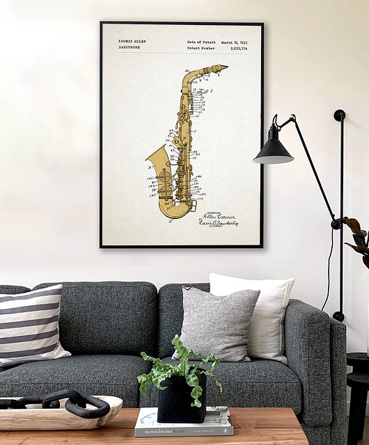 plakaty Plakat Saksofon - grafika z patentem