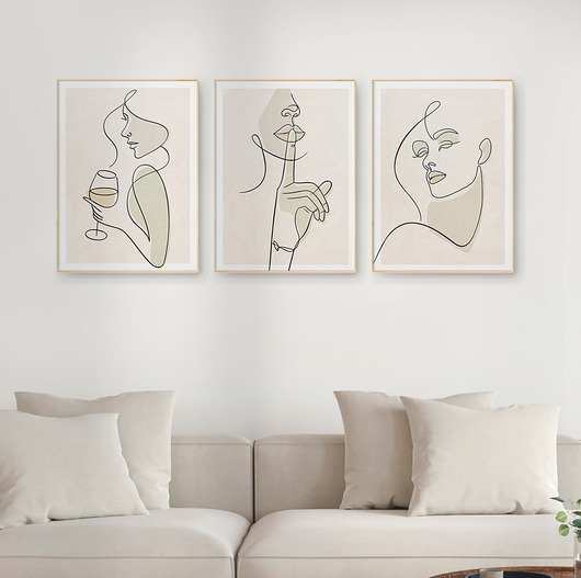 plakaty Zestaw 3 stylowych plakatów w stylu Boho, kobieta, twarz, line art.