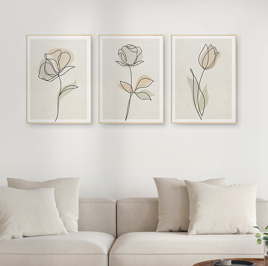 plakaty Zestaw 3 stylowych plakatów w stylu Boho, kwiaty, rośliny, liście, line art.