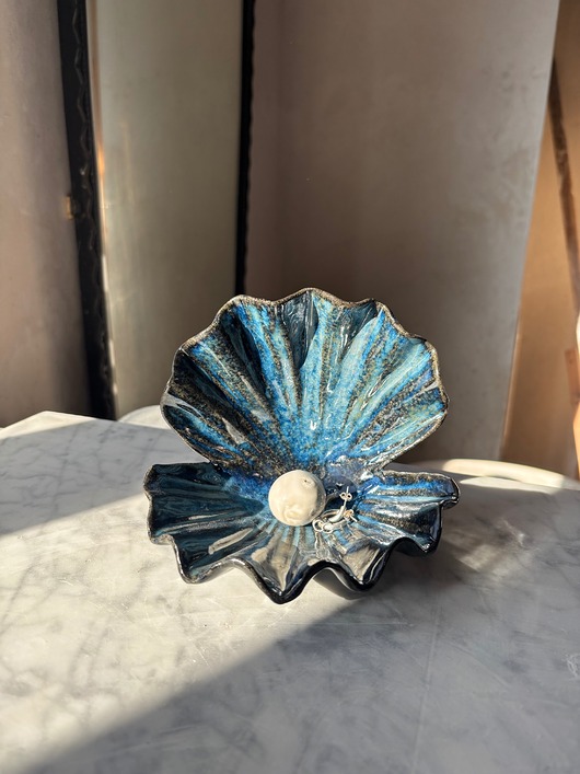 pojemniki na biżuterię Ceramiczna Muszla Muszelka Skarbiec z Perłą na Biżuterię Midnight Ocean