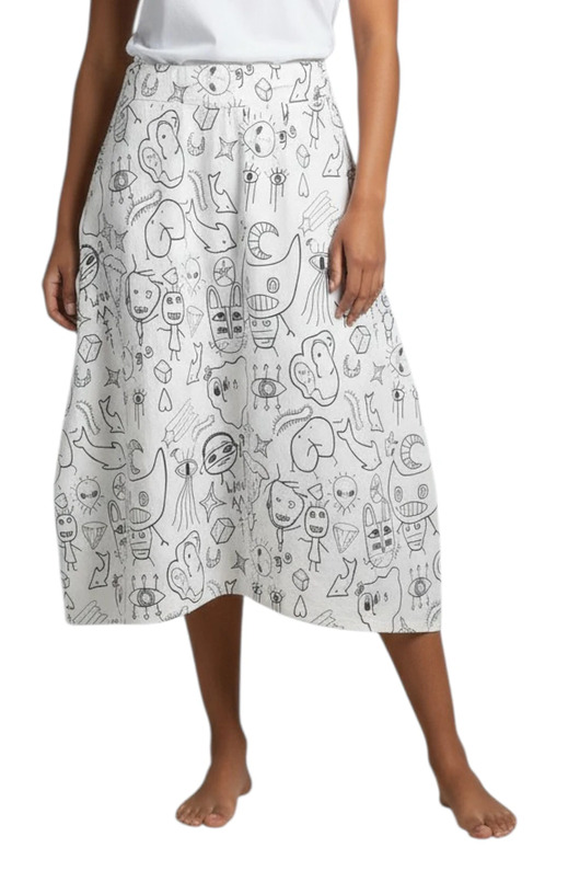 spódnice midi Spódnica midi Parampara z artystycznym wzorem, asymetryczna, rozmiar L / 40