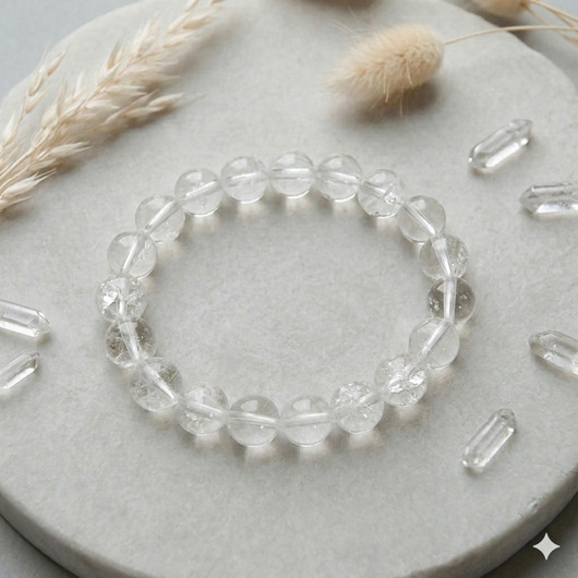 bransoletki z kamieni naturalnych Bransoletka z kryształu górskiego św. Hildegarda  ZDROWA TARCZYCA i OCZY