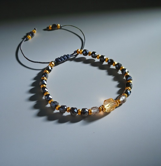 bransoletki z kamieni naturalnych DOBROBYT i OCHRONA - amulet - cytryn, kwarc dymny, TURMALIN: PREMIUM