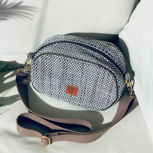 torby na ramię Torebka damska z plecionki tapicerskiej "Mili Boxy Bag" - ecru z brązem