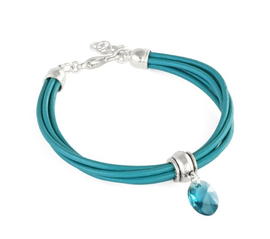 Scuba blue leather with kryształ Swarovski pendant. Lavoga