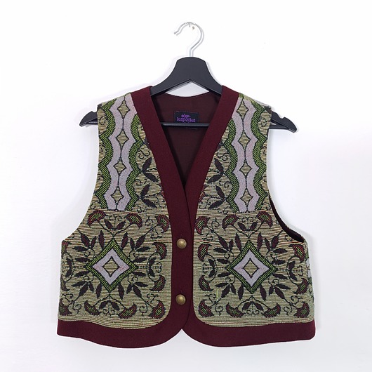 kamizelki damskie Kamizelka M z żakardowej narzuty z okresu PRL-u