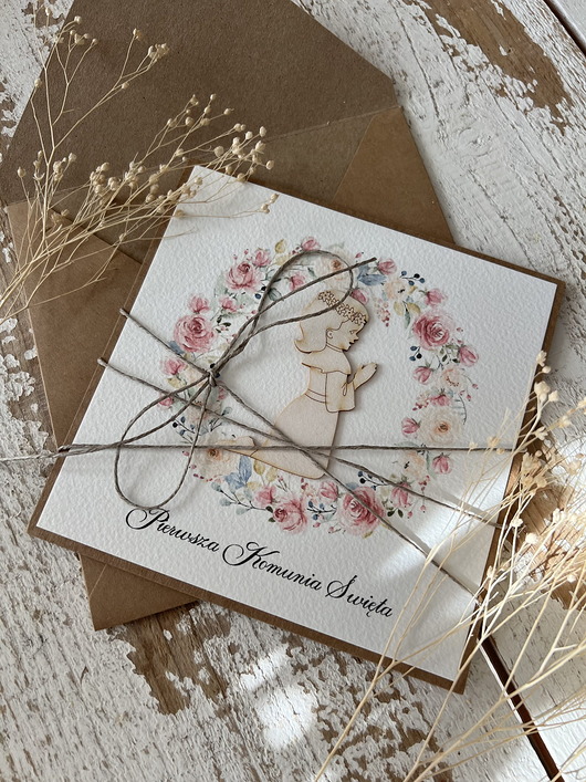 kartki na komunię Kartka na komunię - pamiątka komunii ręcznie robiona Prezent