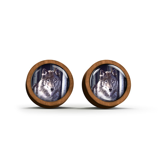 kolczyki drewniane Kolczyki drewniane - Szary wilk - sztyfty