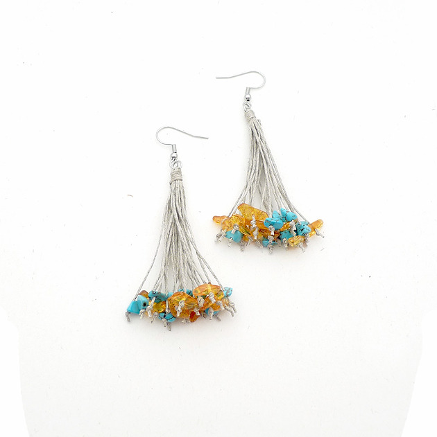 kolczyki - inne Bursztyn i howlit kolczyki lniane